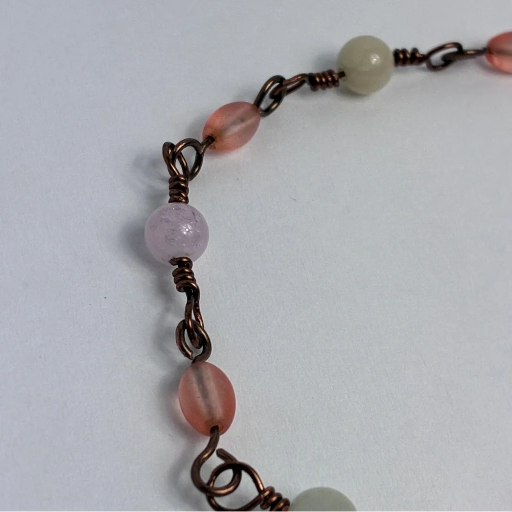 Handmade Morganite Bead Bracelet Pastel Multicolor Glass Semi Precious Stones